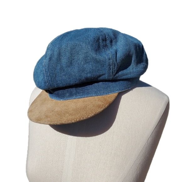 Vintage denim and suede newsboy hat - Picture 1 of 7